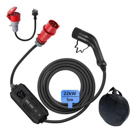 Immax - Tragbare Ladestation für Elektrofahrzeuge AC Typ 2 32A/380V 22kW + 230V-Steckdose 5m Wi-Fi Tuya