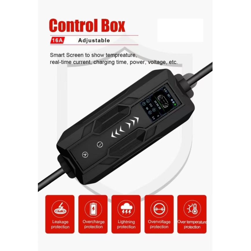 Immax - EV-Reiseladestation für Elektroautos AC Typ 2 16A/380V 11kW + Stecker 230V, 3,7kW 5m + Behälter