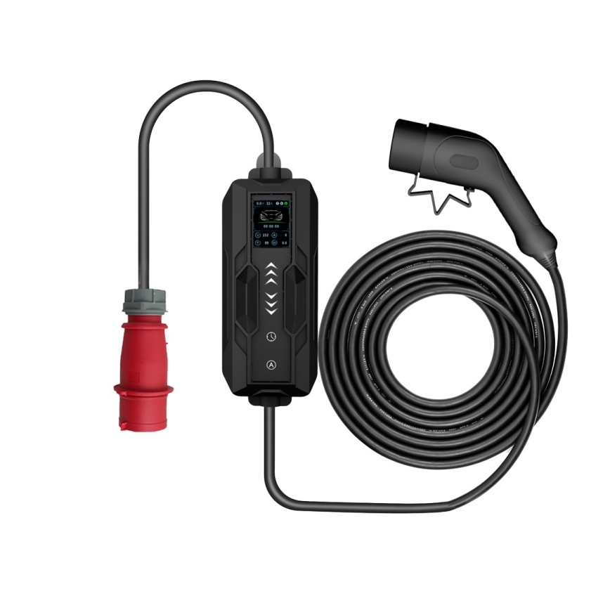 Immax - EV-Reiseladestation für Elektroautos AC Typ 2 16A/380V 11kW + Stecker 230V, 3,7kW 5m + Behälter