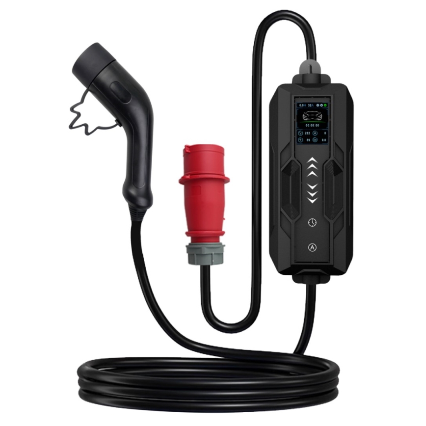 Immax - EV-Reiseladestation für Elektroautos AC Typ 2 16A/380V 11kW + Stecker 230V, 3,7kW 5m + Behälter