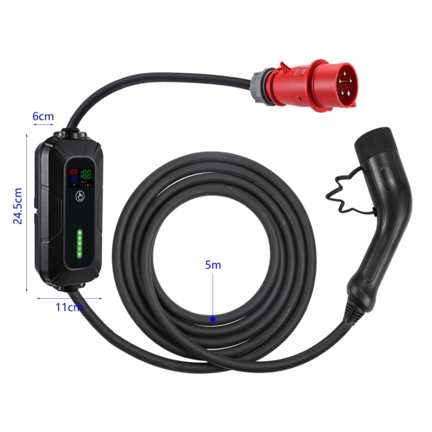 Immax - EV-Reiseladestation für Elektroautos AC Typ 2 16A/380V 11kW + Stecker 230V, 3,7kW 5m + Behälter