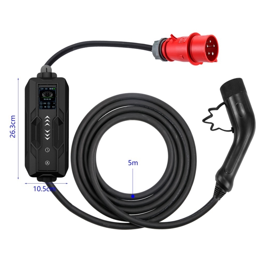 Immax - EV-Reiseladestation für Elektroautos AC Typ 2 16A/380V 11kW + Stecker 230V, 3,7kW 5m + Behälter