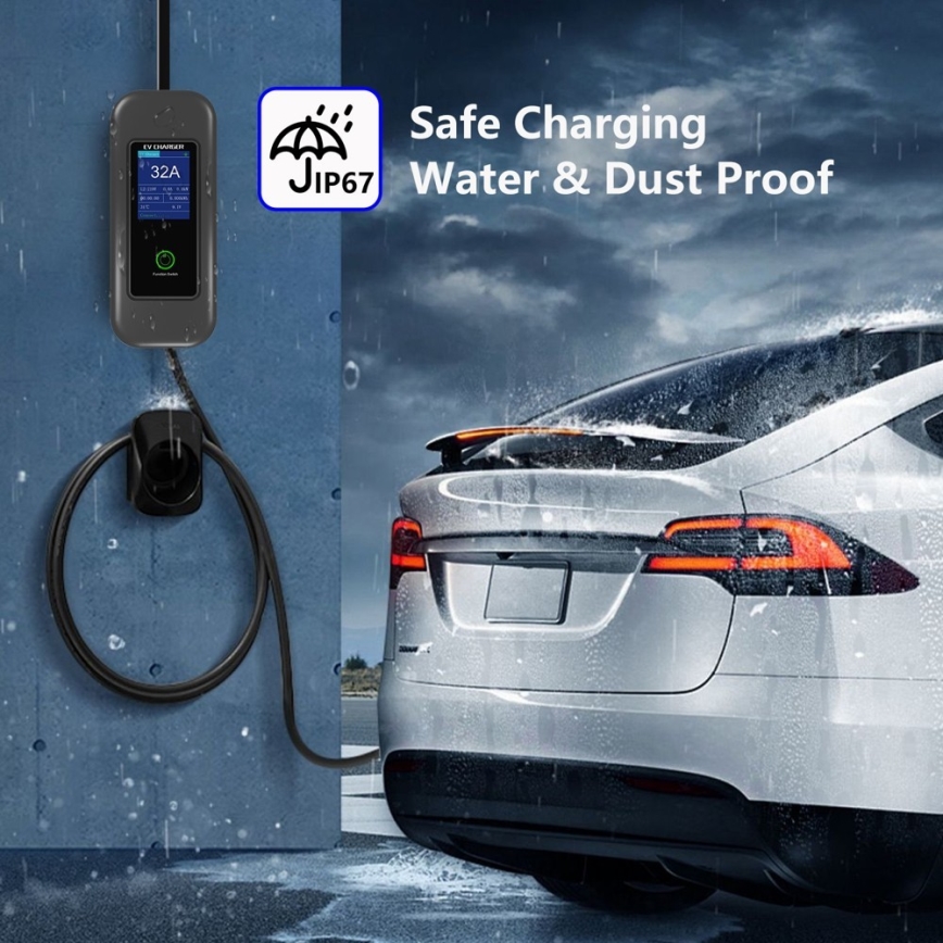 Immax - EV-Reiseladestation für Elektroautos AC Typ 2 32A/380V 22kW + Stecker 230V 5m Wi-Fi Tuya