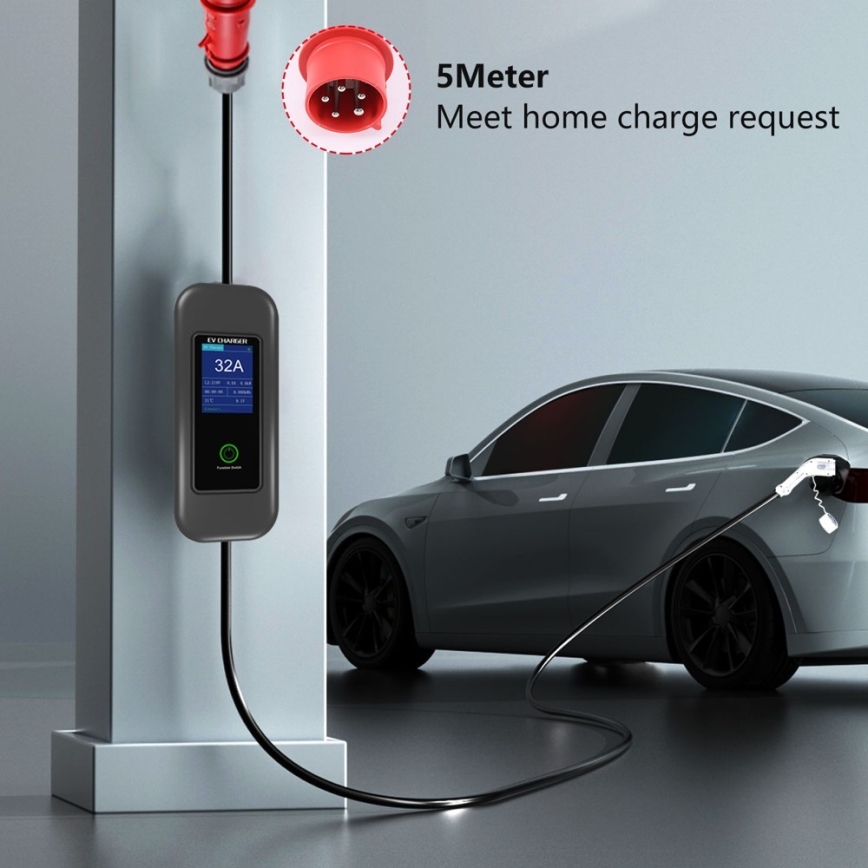 Immax - EV-Reiseladestation für Elektroautos AC Typ 2 32A/380V 22kW + Stecker 230V 5m Wi-Fi Tuya