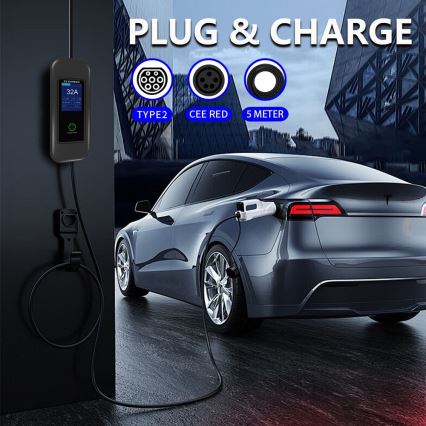 Immax - EV-Reiseladestation für Elektroautos AC Typ 2 32A/380V 22kW + Stecker 230V 5m Wi-Fi Tuya