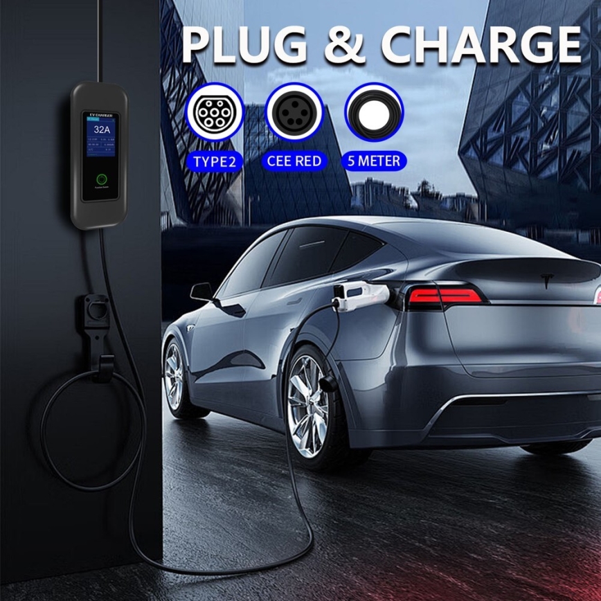 Immax - EV-Reiseladestation für Elektroautos AC Typ 2 32A/380V 22kW + Stecker 230V 5m Wi-Fi Tuya