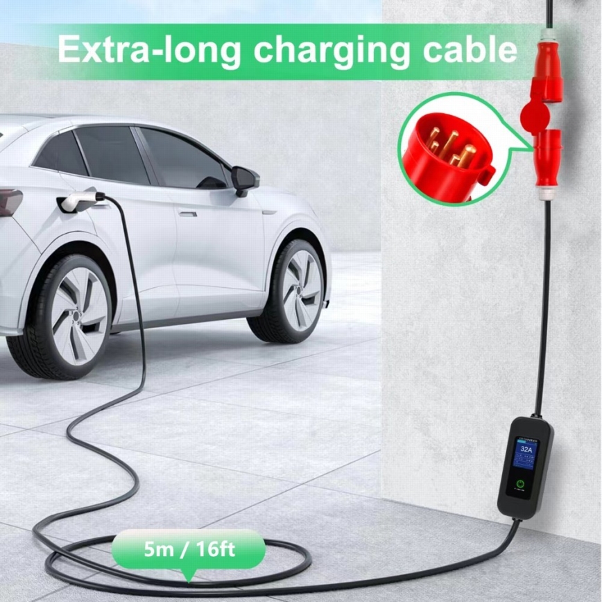 Immax - EV-Reiseladestation für Elektroautos AC Typ 2 32A/380V 22kW + Stecker 230V 5m Wi-Fi Tuya