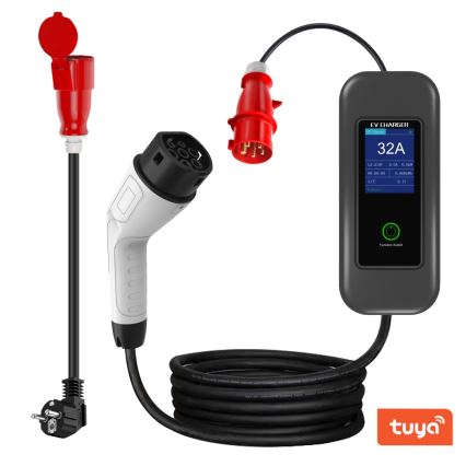 Immax - EV-Reiseladestation für Elektroautos AC Typ 2 32A/380V 22kW + Stecker 230V 5m Wi-Fi Tuya