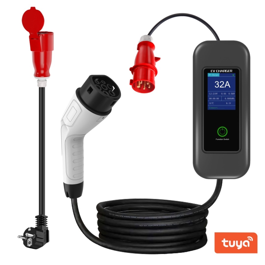 Immax - EV-Reiseladestation für Elektroautos AC Typ 2 32A/380V 22kW + Stecker 230V 5m Wi-Fi Tuya