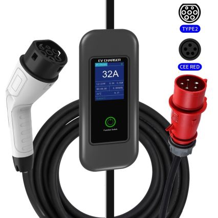 Immax - EV-Reiseladestation für Elektroautos AC Typ 2 32A/380V 22kW + Stecker 230V 5m Wi-Fi Tuya