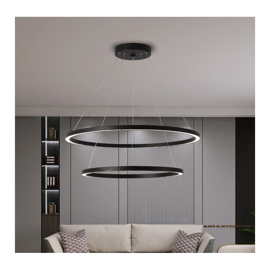 Immax NEO 07158-B80-60 – Dimmbare LED-Hängeleuchte an einer Schnur FINO LED/93W/230V Tuya schwarz + Fernbedienung