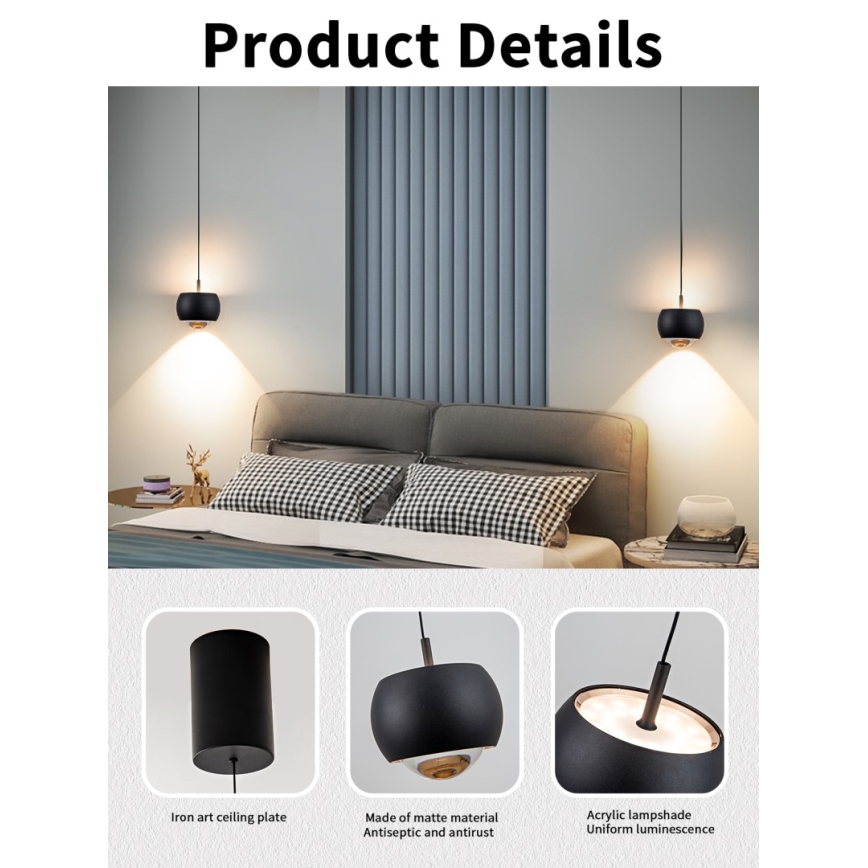 Immax NEO 07219L - LED dimmbare Hängeleuchte an Seil DORMINE LED/6W/230V matt schwarz Tuya + Fernbedienung