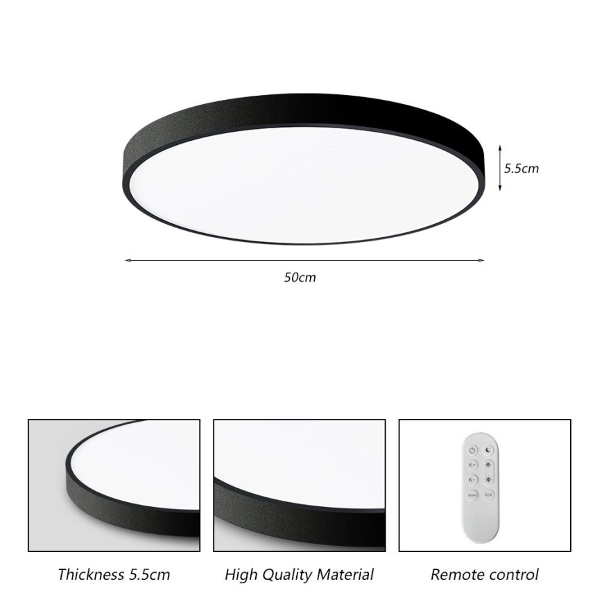 Immax NEO 07249L - Dimmbare LED-Deckenleuchte NEO LITE SEMPLICI LED/48W/230V 3000-6000K Wi-Fi Tuya schwarz + Fernbedienung
