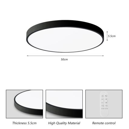 Immax NEO 07249L - Dimmbare LED-Deckenleuchte NEO LITE SEMPLICI LED/48W/230V 3000-6000K Wi-Fi Tuya schwarz + Fernbedienung
