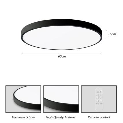 Immax NEO 07250L - Dimmbare LED-Deckenleuchte NEO LITE SEMPLICI LED/60W/230V 3000-6000K Wi-Fi Tuya schwarz + Fernbedienung