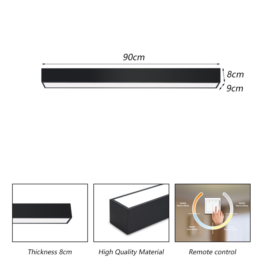 Immax NEO 07255L - LED dimmbares Deckenleuchte NEO LITE LUNGO LED/20W/230V 3000-6000K Wi-Fi Tuya schwarz + Fernbedienung