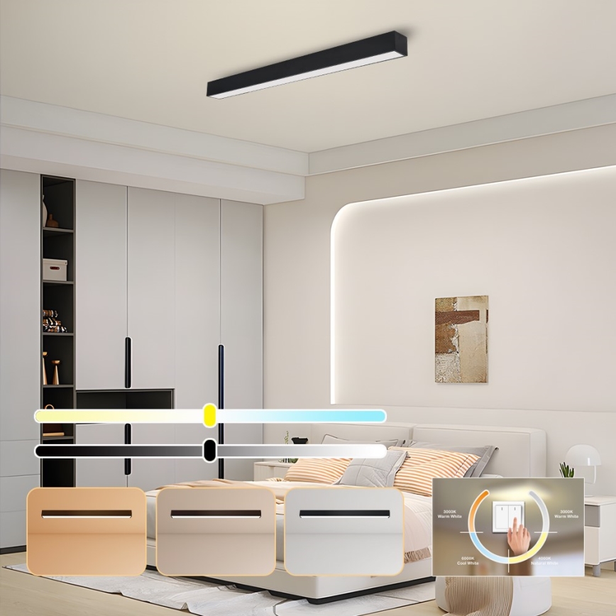 Immax NEO 07256L - Dimmbare LED-Deckenleuchte NEO LITE LUNGO LED/38W/230V 3000-6000K Wi-Fi Tuya schwarz + Fernbedienung