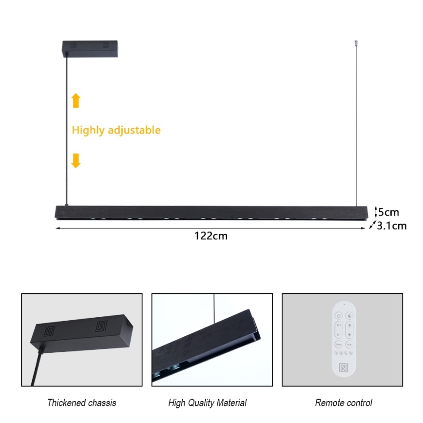 Immax NEO 07300L - LED-dimmbare Pendelleuchte an Seil MADEIRA LED/26W/230V Wi-Fi Tuya 122 cm Nussbaum + Fernbedienung