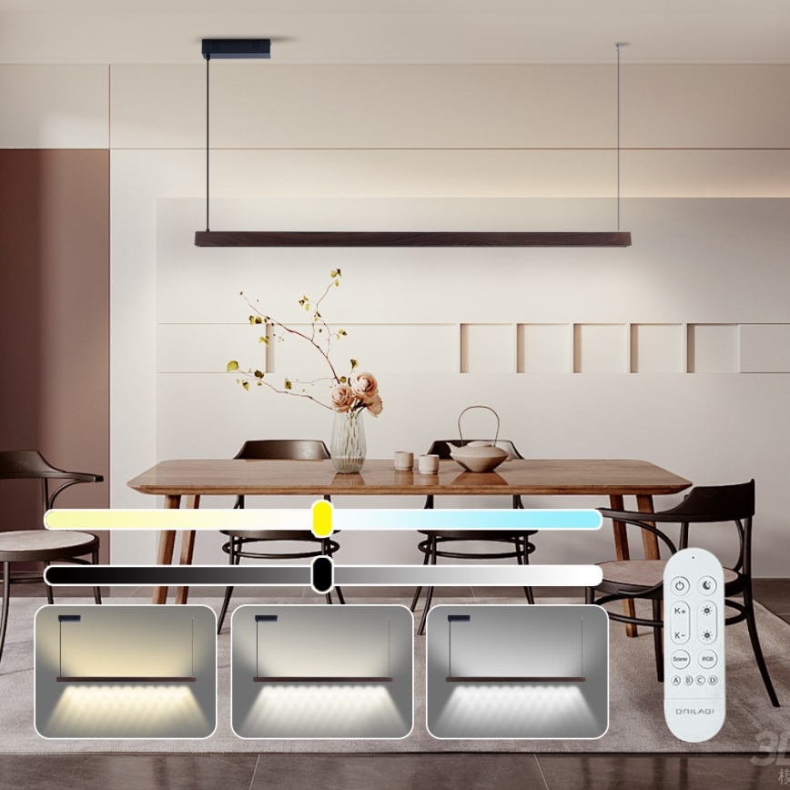 Immax NEO 07302L - LED-dimmbare Pendelleuchte an Stahlseil MADEIRA LED/44W/230V Wi-Fi Tuya 202 cm Nussbaum + mit Fernbedienung