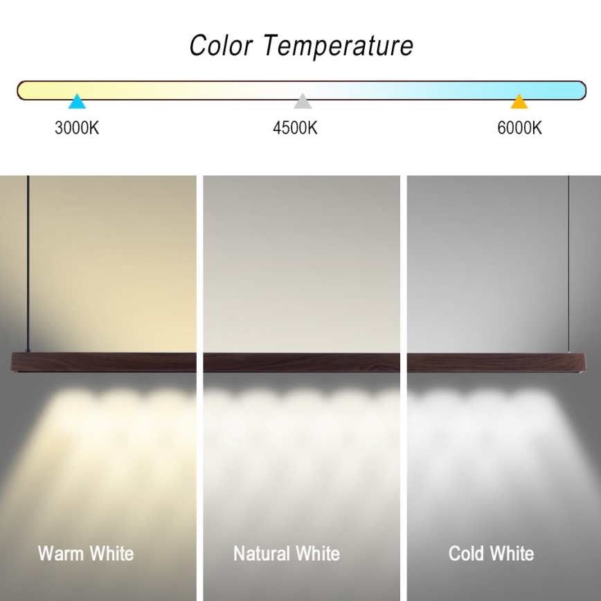 Immax NEO 07302L - LED-dimmbare Pendelleuchte an Stahlseil MADEIRA LED/44W/230V Wi-Fi Tuya 202 cm Nussbaum + mit Fernbedienung