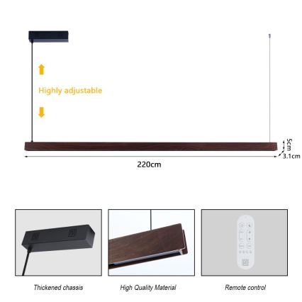 Immax NEO 07302L - LED-dimmbare Pendelleuchte an Stahlseil MADEIRA LED/44W/230V Wi-Fi Tuya 202 cm Nussbaum + mit Fernbedienung