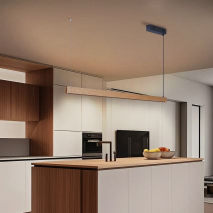 Immax NEO 07303L - dimmbare LED-Pendelleuchte mit Kabelaufhängung MADEIRA LED/26W/230V Wi-Fi Tuya 122 cm Eiche + Fernbedienung