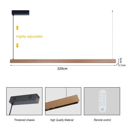Immax NEO 07305L - LED-dimmbare Pendelleuchte an Seil MADEIRA LED/44W/230V Wi-Fi Tuya 202 cm Eiche + Fernbedienung
