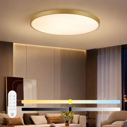 Immax NEO 07312L - Dimmbare LED-Deckenleuchte SEMPLICI LED/128W/230V Ø 100 cm, Wi‑Fi Tuya, goldfarben, inkl. Fernbedienung