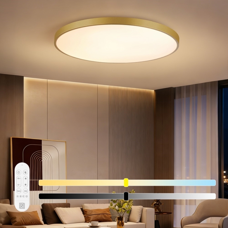 Immax NEO 07312L - Dimmbare LED-Deckenleuchte SEMPLICI LED/128W/230V Ø 100 cm, Wi‑Fi Tuya, goldfarben, inkl. Fernbedienung