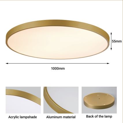 Immax NEO 07312L - Dimmbare LED-Deckenleuchte SEMPLICI LED/128W/230V Ø 100 cm, Wi‑Fi Tuya, goldfarben, inkl. Fernbedienung