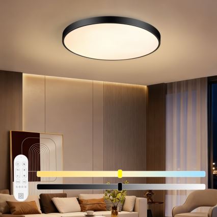 Immax NEO 07313L - LED-dimmbare Deckenleuchte SEMPLICI LED/96W/230V Ø 80 cm Wi-Fi Tuya schwarz + Fernbedienung