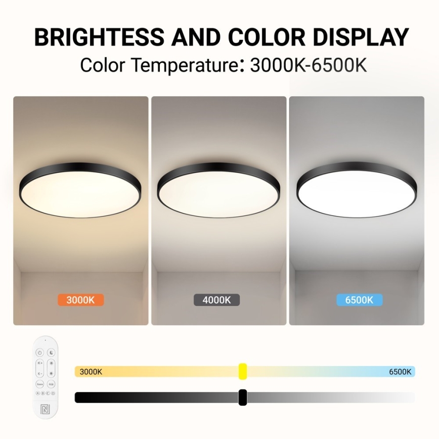Immax NEO 07313L - LED-dimmbare Deckenleuchte SEMPLICI LED/96W/230V Ø 80 cm Wi-Fi Tuya schwarz + Fernbedienung