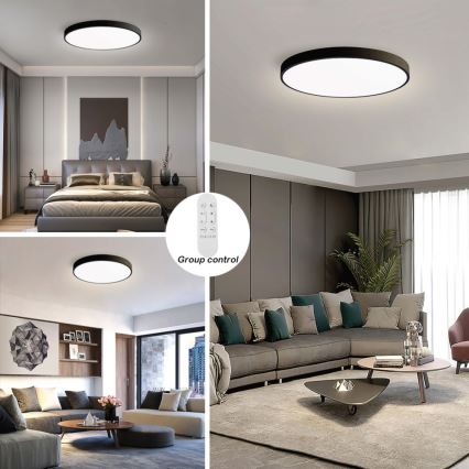 Immax NEO 07313L - LED-dimmbare Deckenleuchte SEMPLICI LED/96W/230V Ø 80 cm Wi-Fi Tuya schwarz + Fernbedienung
