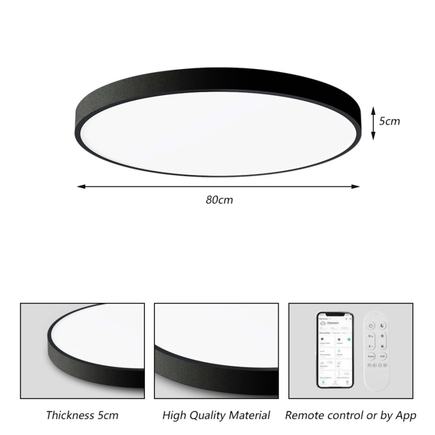 Immax NEO 07313L - LED-dimmbare Deckenleuchte SEMPLICI LED/96W/230V Ø 80 cm Wi-Fi Tuya schwarz + Fernbedienung