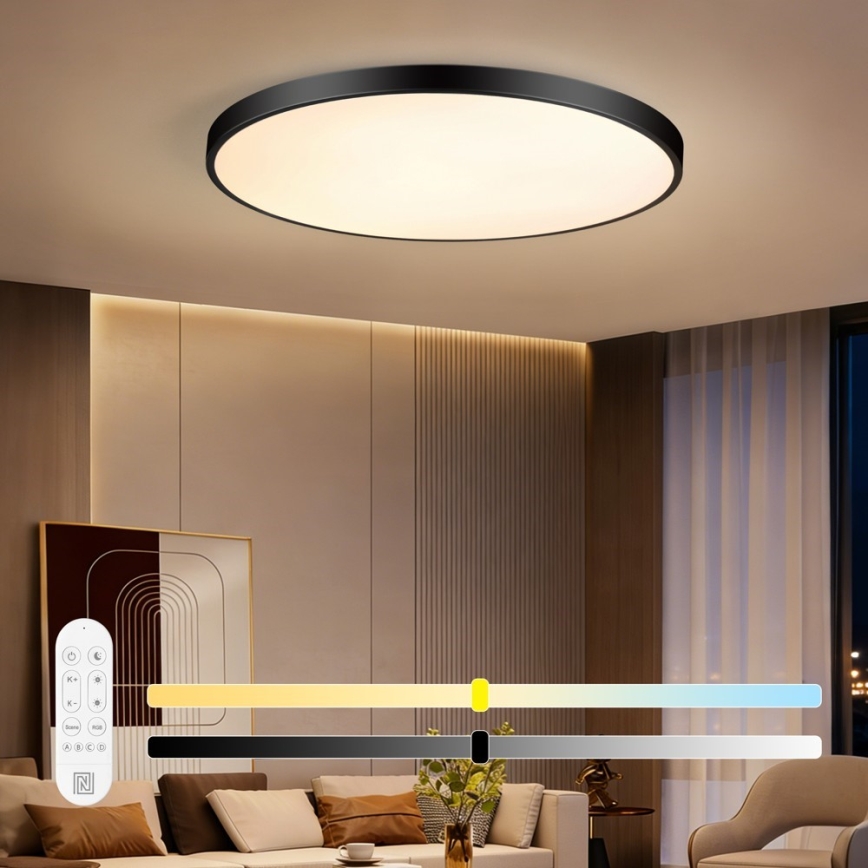 Immax NEO 07314L - LED-dimmbare Deckenleuchte SEMPLICI LED/128W/230V Ø 100 cm Wi-Fi Tuya schwarz + Fernbedienung