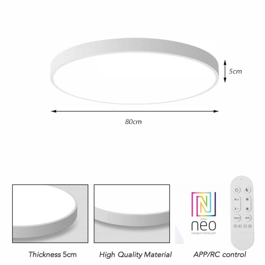 Immax NEO 07315L - LED-dimmbare Deckenleuchte SEMPLICI LED/96W/230V Ø 80 cm Wi-Fi Tuya weiß + Fernbedienung