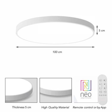 Immax NEO 07316L - LED-dimmbare Deckenleuchte SEMPLICI LED, 128 W, 230 V, Ø 100 cm, Wi-Fi Tuya, weiß + Fernbedienung