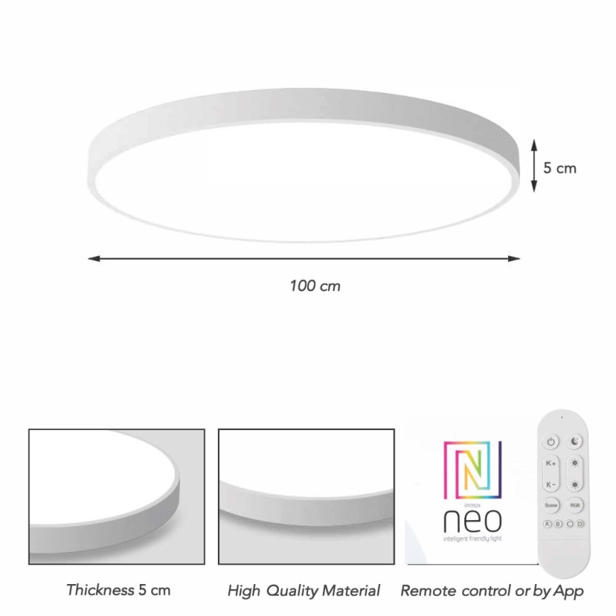 Immax NEO 07316L - LED-dimmbare Deckenleuchte SEMPLICI LED, 128 W, 230 V, Ø 100 cm, Wi-Fi Tuya, weiß + Fernbedienung