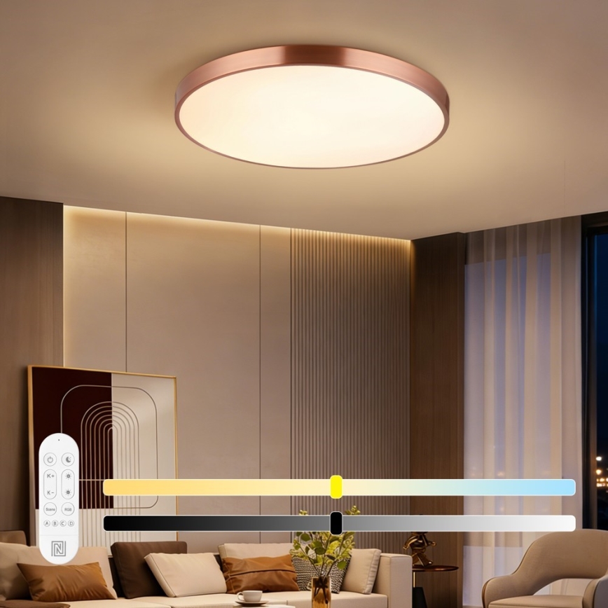 Immax NEO 07323L - dimmbare LED-Deckenleuchte SEMPLICI LED/96W/230V Ø 80 cm Wi-Fi Tuya Roségold + Fernbedienung