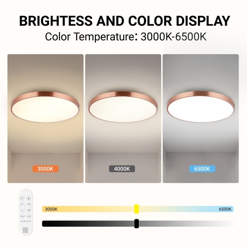 Immax NEO 07323L - dimmbare LED-Deckenleuchte SEMPLICI LED/96W/230V Ø 80 cm Wi-Fi Tuya Roségold + Fernbedienung
