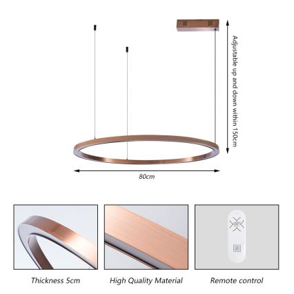 Immax NEO 07327L - dimmbare LED-Pendelleuchte FINO an Kabel LED/55W/230V 80 cm roségold Tuya + Fernbedienung