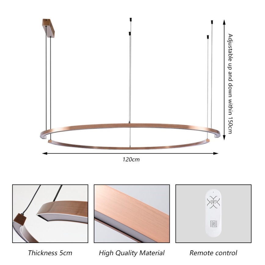 Immax NEO 07328L - FINO LED-dimmbare Pendelleuchte an Kabel LED/72W/230V 120 cm Roségold Tuya + Fernbedienung