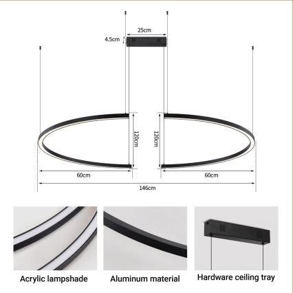 Immax NEO 07329L - LED-dimmbare Hängeleuchte an Stahlseil FINO LED/72W/230V 120 cm schwarz Tuya + Fernbedienung