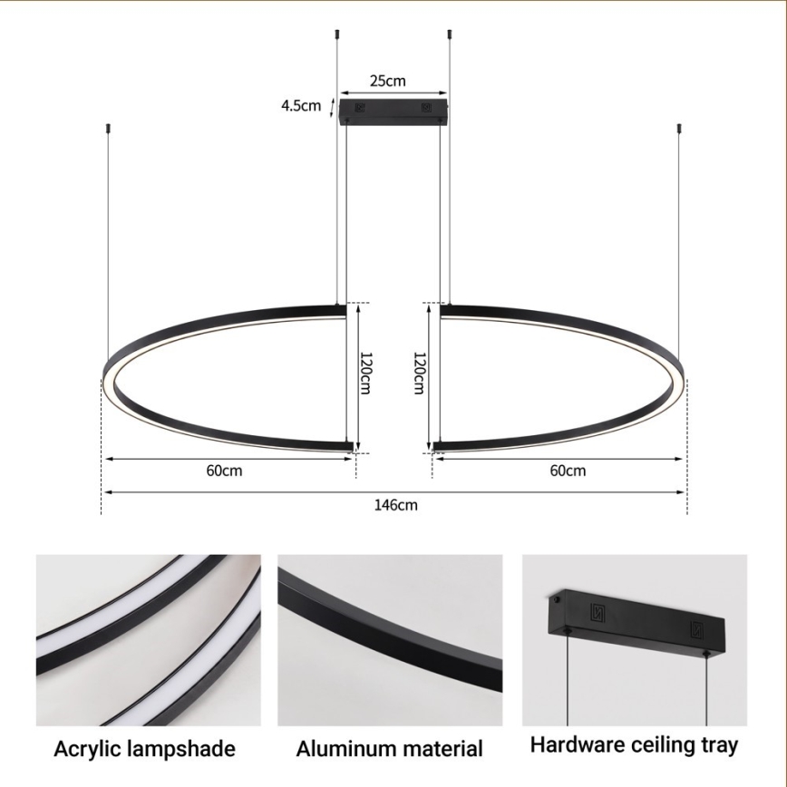 Immax NEO 07329L - LED-dimmbare Hängeleuchte an Stahlseil FINO LED/72W/230V 120 cm schwarz Tuya + Fernbedienung
