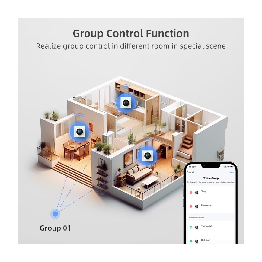 Immax NEO 07535L - Thermostat für elektrische Fußbodenheizung SMART 230V/16A Wi-Fi Tuya