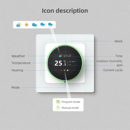 Immax NEO 07535L - Thermostat für elektrische Fußbodenheizung SMART 230V/16A Wi-Fi Tuya