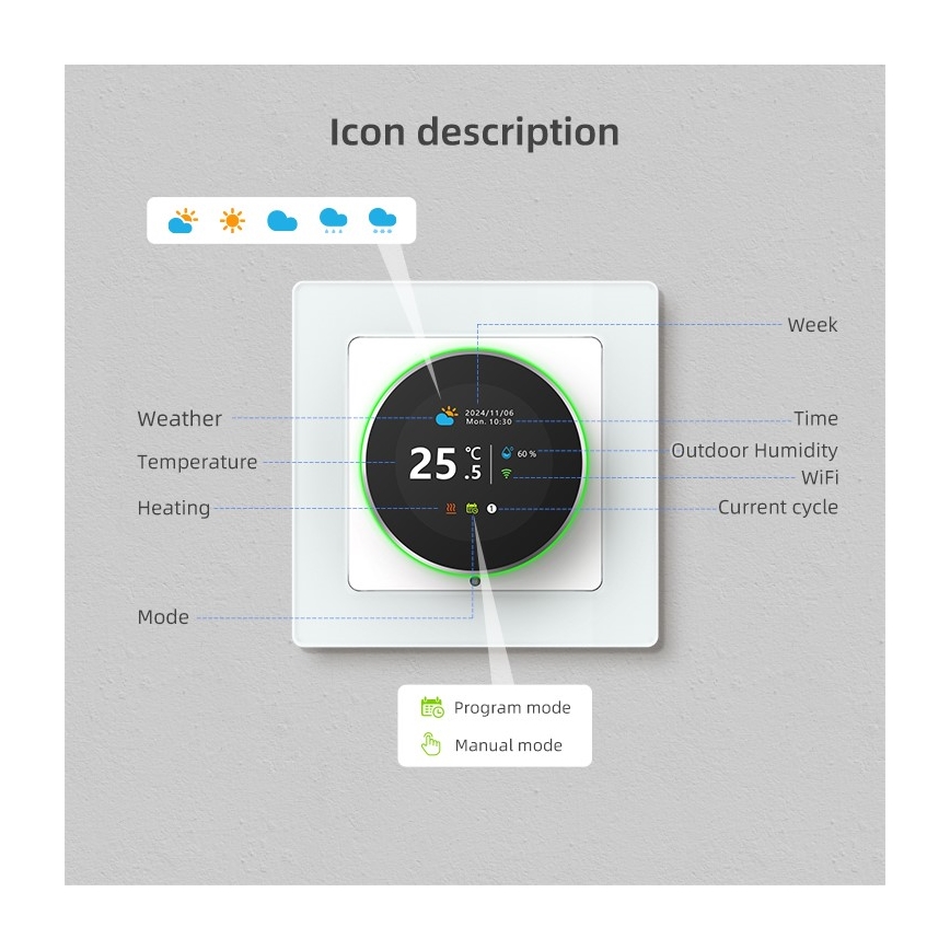 Immax NEO 07535L - Thermostat für elektrische Fußbodenheizung SMART 230V/16A Wi-Fi Tuya