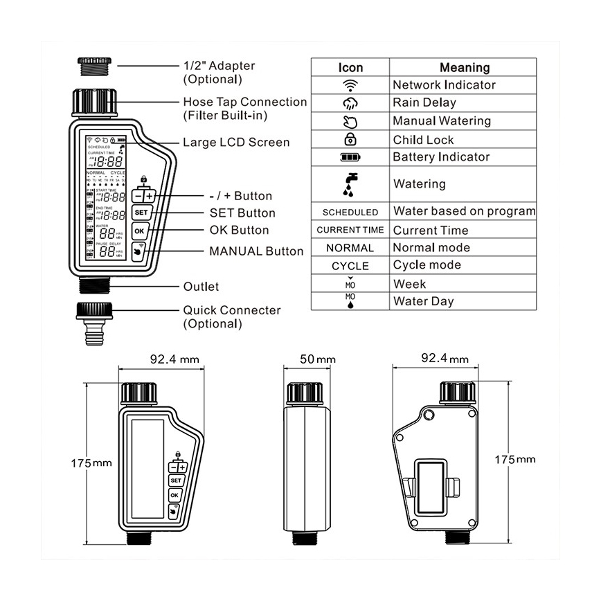 Immax NEO 07556L - Bewässerungsventil 4xAA IP65 Wi-Fi Tuya
