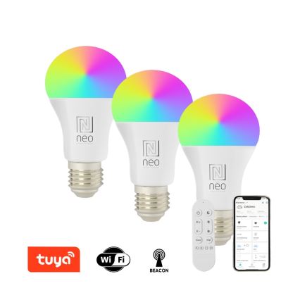 Immax NEO 07712CDO - SET 3x RGB+CCT Dimmbare LED-Glühbirne E27/9W/230V Wi-Fi Tuya + Fernbedienung