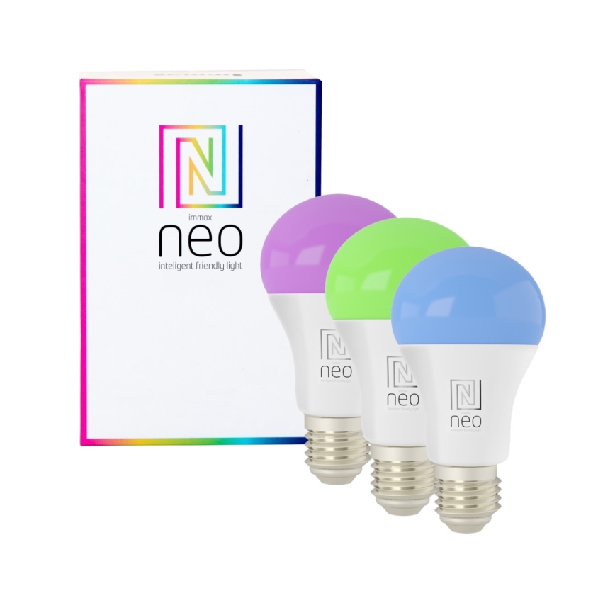 Immax NEO 07712CDO - SET 3x RGB+CCT Dimmbare LED-Glühbirne E27/9W/230V Wi-Fi Tuya + Fernbedienung